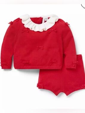 Janie and Jack Red Knit Ruffle Collar Sweater Set